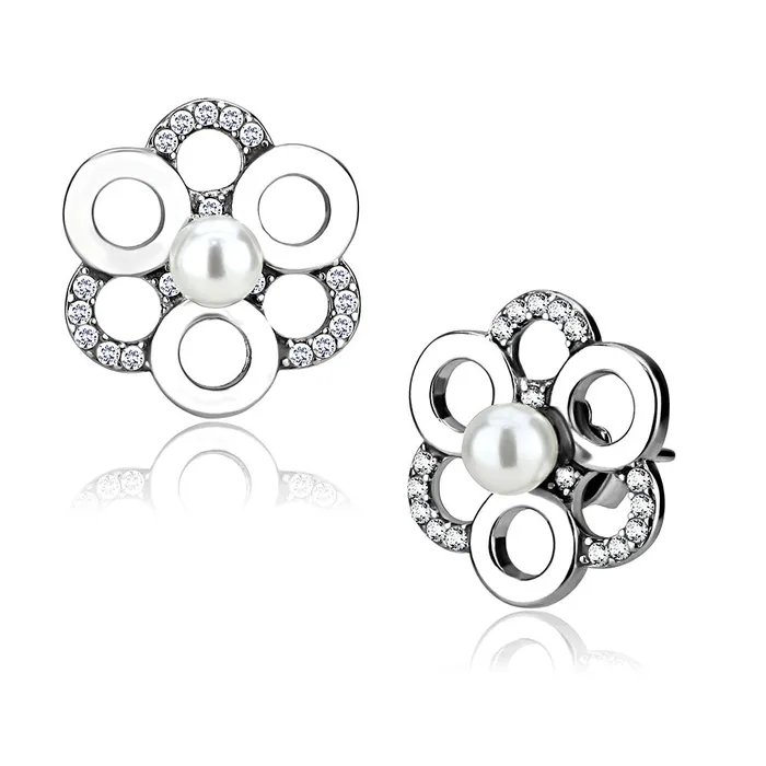Green Earrings CJ214 Wholesale Womens Stainless Steel Synthetic White Pearl Flower Cuff Earrings