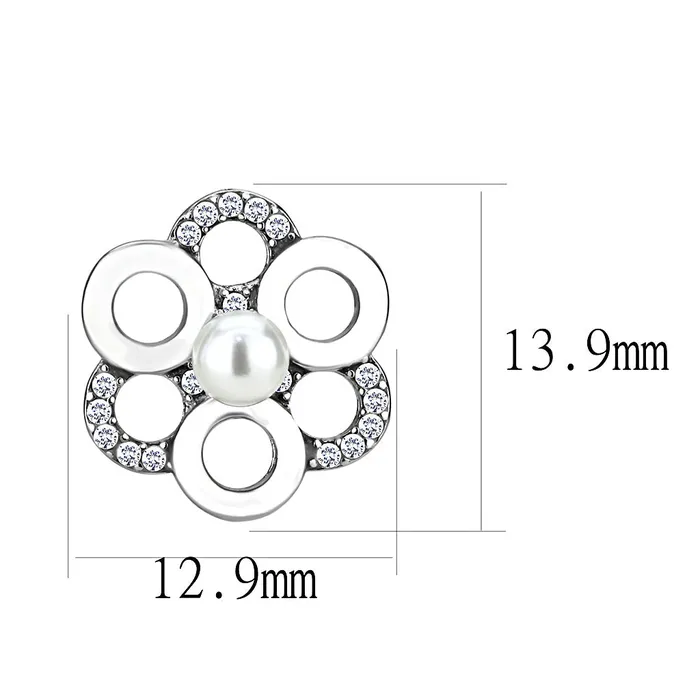 Green Earrings CJ214 Wholesale Womens Stainless Steel Synthetic White Pearl Flower Cuff Earrings