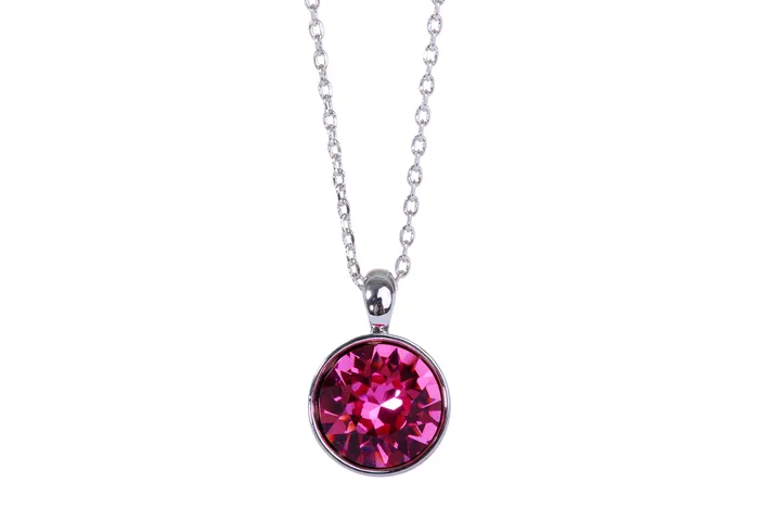 Necklaces Red N7174 Brilliant Round Fushia Swarovski Crystal Elements Rhodium Plated Pendant Necklace