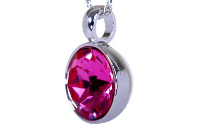Necklaces Red N7174 Brilliant Round Fushia Swarovski Crystal Elements Rhodium Plated Pendant Necklace