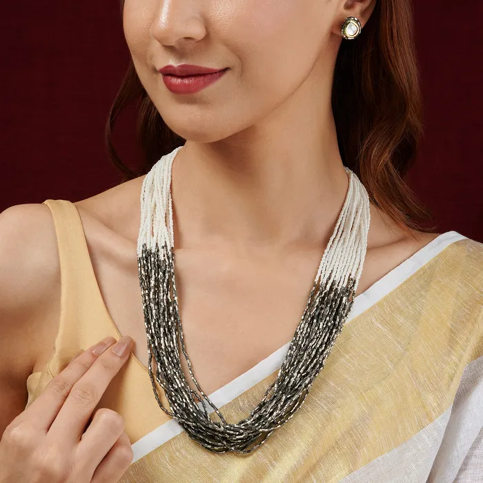 Necklaces Teejh Teejh Noorani White Grey Beads Necklace set
