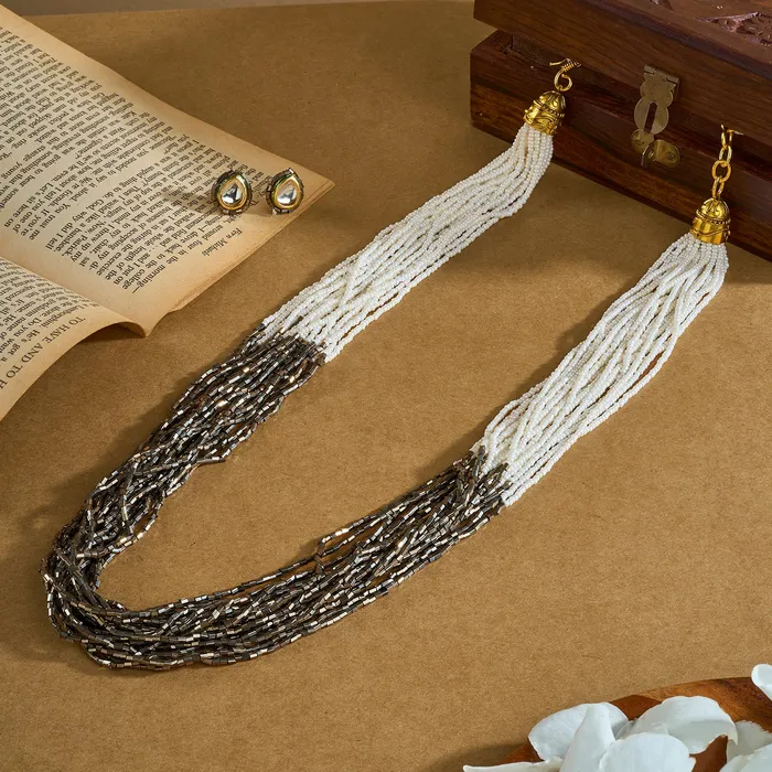 Necklaces Teejh Teejh Noorani White Grey Beads Necklace set