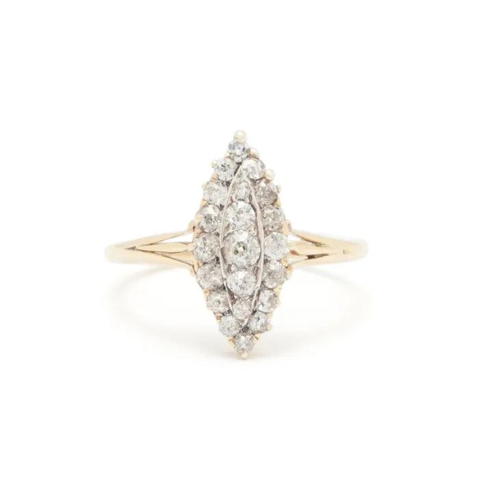 Victorian Diamond Navette 14k Gold Ring Antique Rings