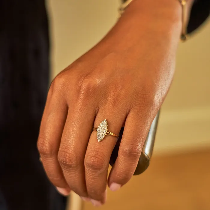 Victorian Diamond Navette 14k Gold Ring Antique Rings