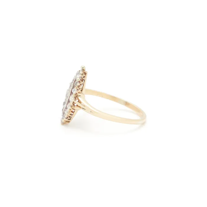 Victorian Diamond Navette 14k Gold Ring Antique Rings