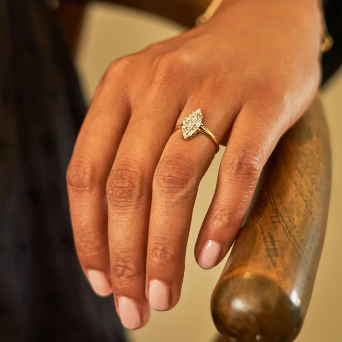 Victorian Diamond Navette 14k Gold Ring Antique Rings