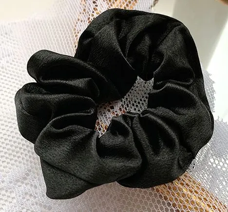 02 Rings H781 Black Sateen Hair Scrunchie