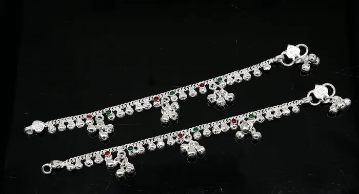 Bracelets 55 inches long handmade solid sterling silver baby kids ankle bracelet elegant dainty customized charm bracelet unisex baby jewelry ank426 TRIBAL ORNAMENTS