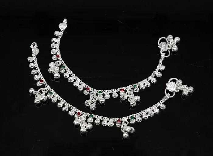 Bracelets 55 inches long handmade solid sterling silver baby kids ankle bracelet elegant dainty customized charm bracelet unisex baby jewelry ank426 TRIBAL ORNAMENTS