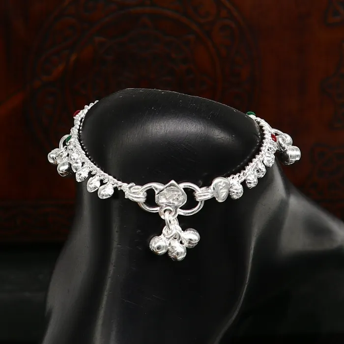 Bracelets 55 inches long handmade solid sterling silver baby kids ankle bracelet elegant dainty customized charm bracelet unisex baby jewelry ank426 TRIBAL ORNAMENTS