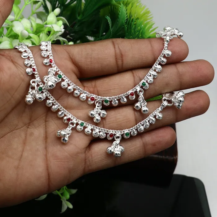 Bracelets 55 inches long handmade solid sterling silver baby kids ankle bracelet elegant dainty customized charm bracelet unisex baby jewelry ank426 TRIBAL ORNAMENTS