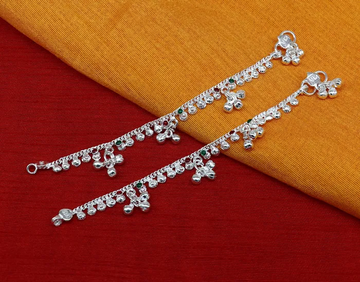 Bracelets 55 inches long handmade solid sterling silver baby kids ankle bracelet elegant dainty customized charm bracelet unisex baby jewelry ank426 TRIBAL ORNAMENTS