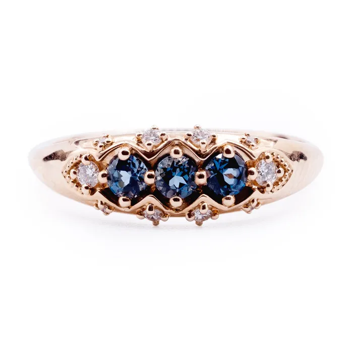 Fire Brilliance Rings Three London Blue Topaz Stone Vintage Ring with Diamond Accents