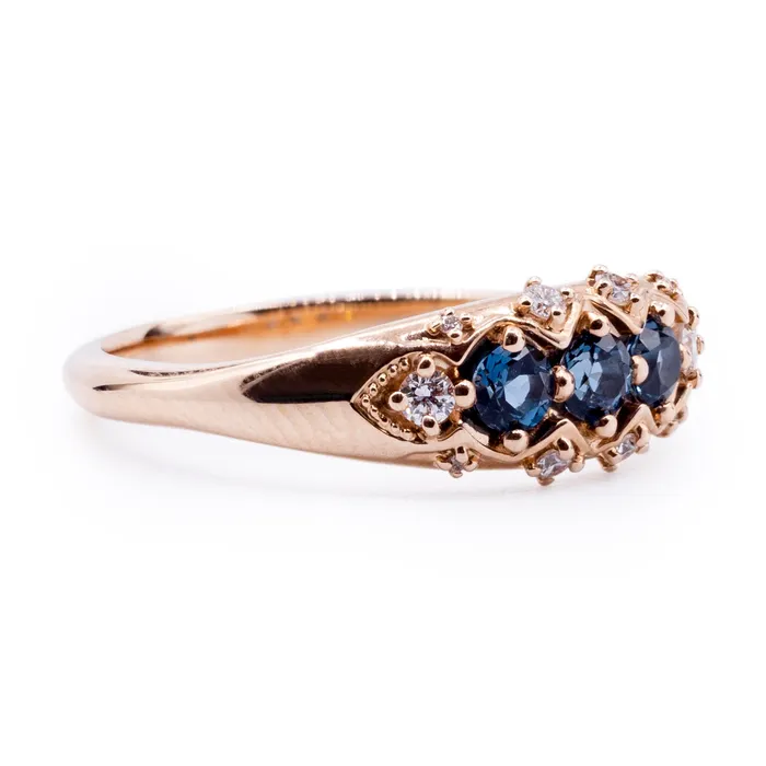 Fire Brilliance Rings Three London Blue Topaz Stone Vintage Ring with Diamond Accents