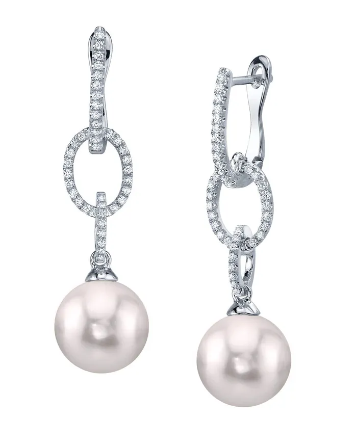 Japanese Akoya Pearl Diamond Cosmopolitan Dangle Earrings spt Earrings