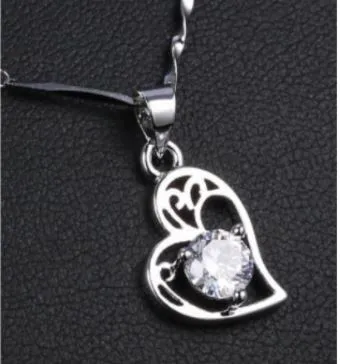 N931 Silver Dainty Heart Rhinestone Necklace with FREE Earrings POLLY Necklaces