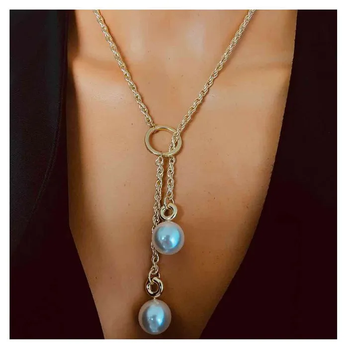 Necklaces 01 N234 Gold Twisted Chain with Pearls Necklace with FREE Earrings