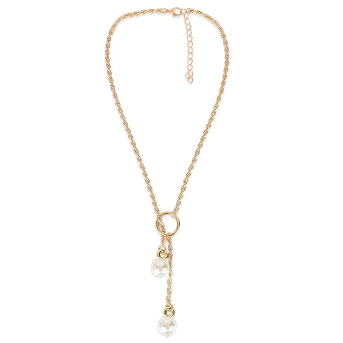 Necklaces 01 N234 Gold Twisted Chain with Pearls Necklace with FREE Earrings