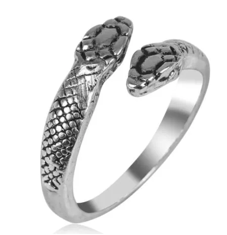 POLLY Rings AR16 Silver Two Headed Snake Adjustable Ring