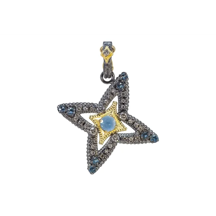 Armenta 18K Yellow Gold and Grey Sterling Silver London Blue Topaz and Diamond Pendant Armenta Necklaces