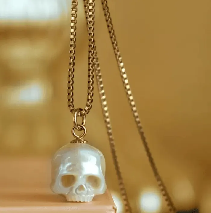 Belbren Necklaces Handcrafted Skull Necklace in Sterling Silver 925 Gold Elegant Pearl Pendant GothicInspired Jewelry Perfect for Couples