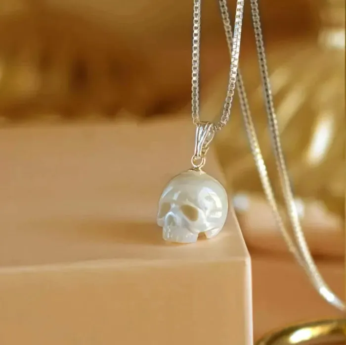 Belbren Necklaces Handcrafted Skull Necklace in Sterling Silver 925 Gold Elegant Pearl Pendant GothicInspired Jewelry Perfect for Couples