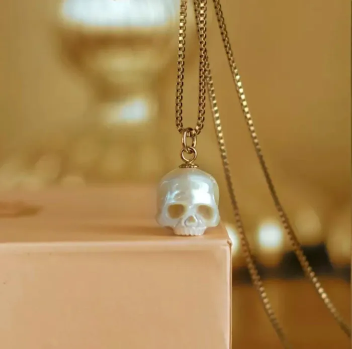 Belbren Necklaces Handcrafted Skull Necklace in Sterling Silver 925 Gold Elegant Pearl Pendant GothicInspired Jewelry Perfect for Couples