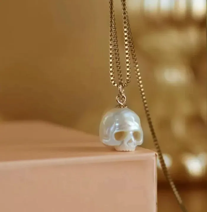 Belbren Necklaces Handcrafted Skull Necklace in Sterling Silver 925 Gold Elegant Pearl Pendant GothicInspired Jewelry Perfect for Couples