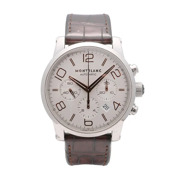Bracelets Montblanc Timewalker Stainless Steel Silver Dial Brown Strap 43mm Automatic Preowned Preowned Montblanc