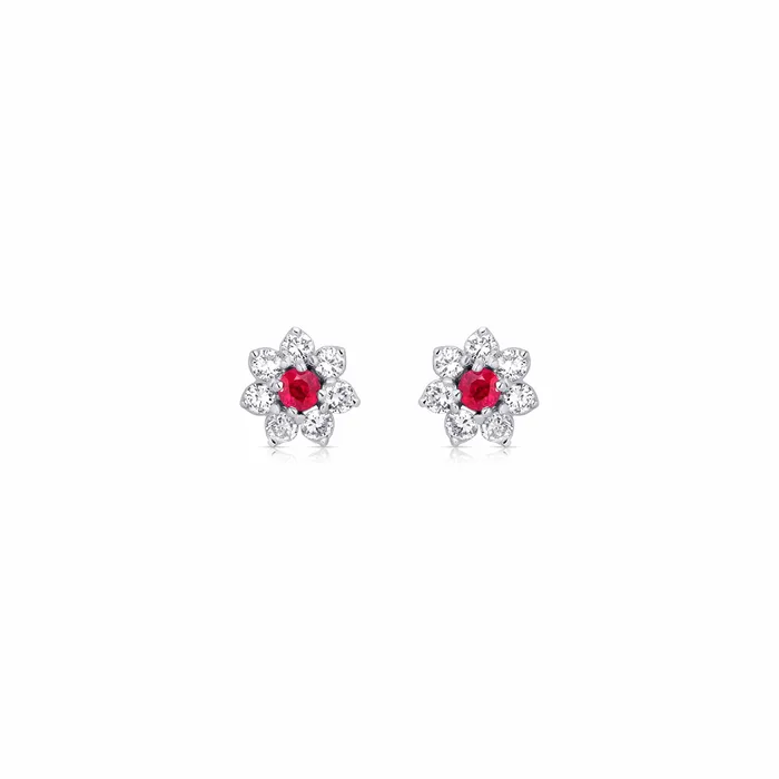 CJ Charles Jewelers Rivire Platinum 054ctw Ruby and Diamond Flower Earrings Earrings