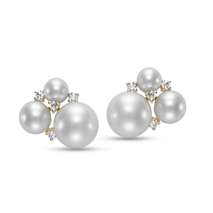 Croghans Freshwater Pearl Diamond 14K Yellow Gold Earrings Earrings