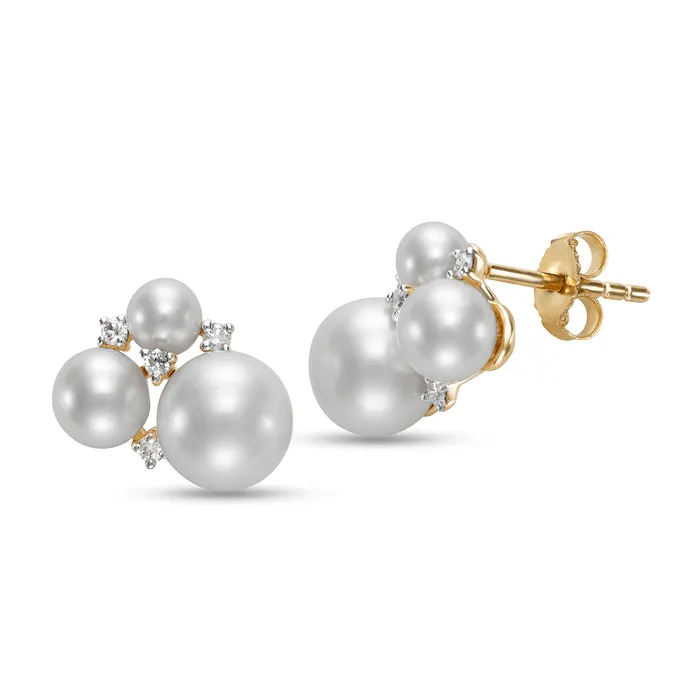 Croghans Freshwater Pearl Diamond 14K Yellow Gold Earrings Earrings