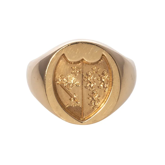 Croghans Rings 14K Yellow Gold Engraved 13x11mm Oval Signet Ring