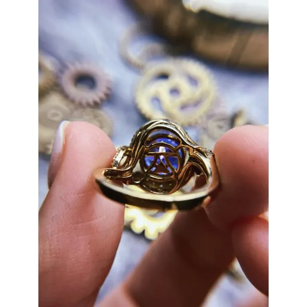 Diamond Source NYC Rings Diffused Blue Sapphire Round Brilliant Diamond Fashion Ring Set in 14K Yellow Gold 300ct tw