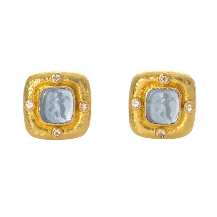 Earrings Elizabeth Locke Cerulean Square Putto Venetian Glass Intaglio Earrings Elizabeth Locke