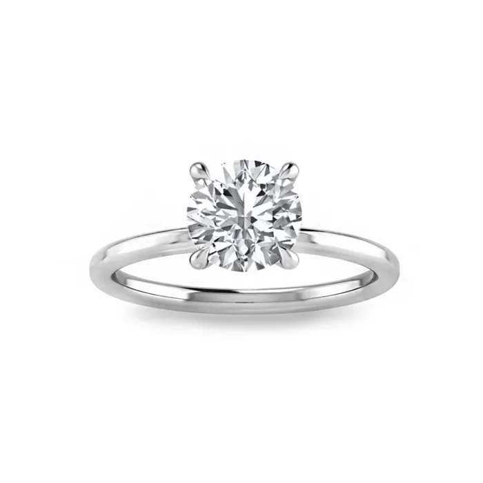 Engagement Collections Rings 14K White Gold Solitaire Ring for Round Cut Diamond