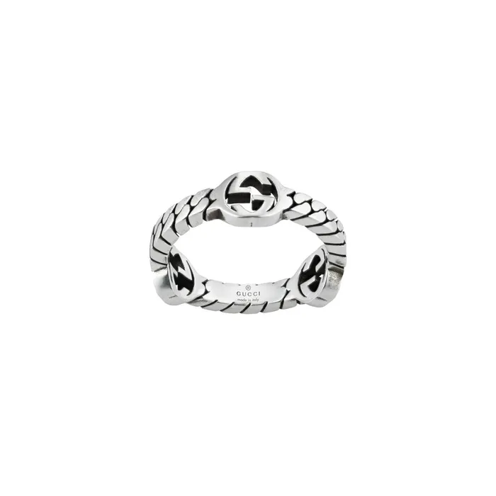 Gucci Gucci Sterling Silver 55mm Interlocking GG Ring with Gourmette Detail Rings