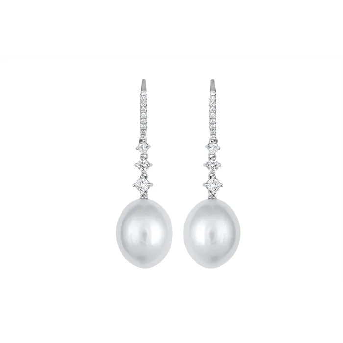 Meierotto Jewelers Earrings 18K White Gold Diamond and Cultured Pearl Dangle Earrings