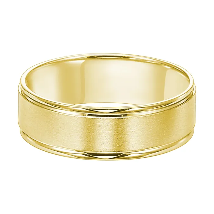 Mens Bands Rings 6mm 14K Yellow Gold Wedding Band with Brushed Center and Polished Round Edges