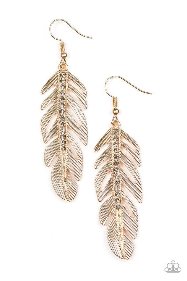 Paparazzi Earring Feather On Fleek Gold Paparazzi Jewelry Earrings