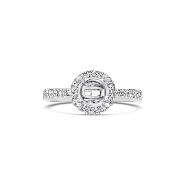 Rings 14K White Gold Semi Mount Round Pave Halo Engagement Collections