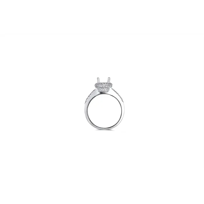 Rings 14K White Gold Semi Mount Round Pave Halo Engagement Collections