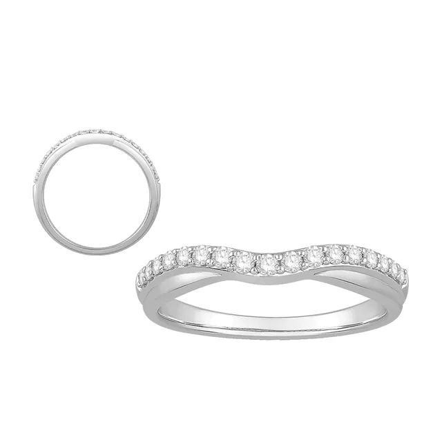 Wedding Bands Rings 14K White Gold Curved Diamond Band