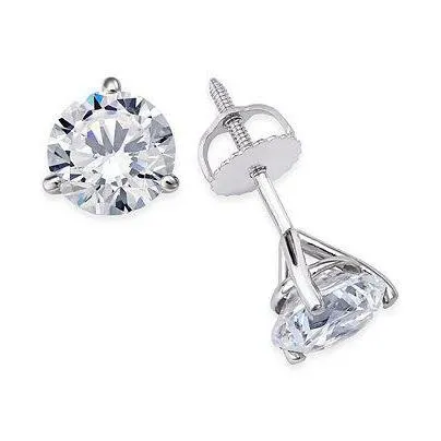 120 Carats Round Solitaire Natural Earth Mined Diamond Stud Earring 14K White Gold GB Earrings