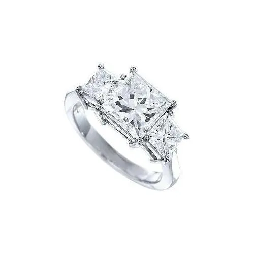 401 Carats Three Stone Princess Cut Natural Earth Mined Diamond Ring GB Rings