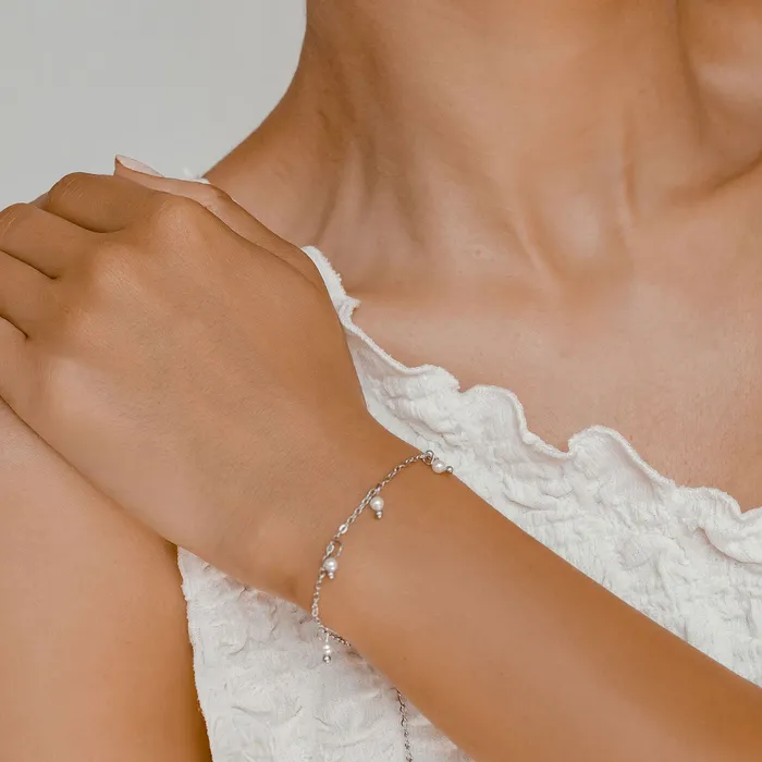 Bracelets Hey Happiness Cinque Pearl Chain Bracelet Silver