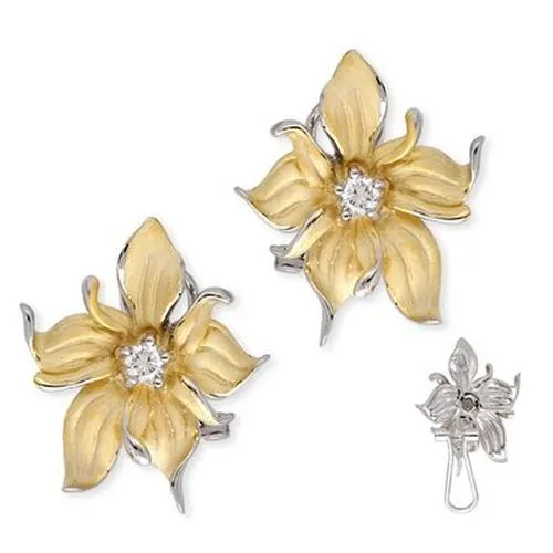 CZ Collection Earrings CZ Collections Satin Gold Vermeil Diamond Flower Earrings