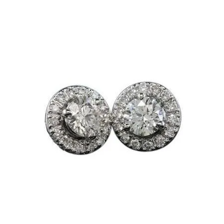 Earrings GB Round Cut 230 Carats Natural Earth Mined Diamond Stud Halo Earrings White Gold 14K