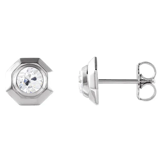 Earrings HarryChadEntcom Real Diamond Stud Earring Octagon Shape Round Old Miner 2 Carats White Gold