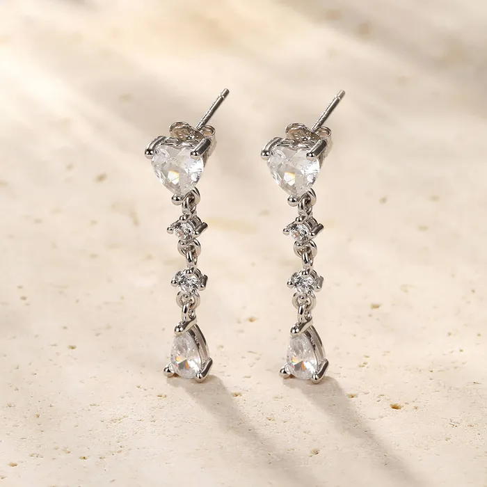 Earrings Heart Drop Stud Earrings Sterling Silver Hey Happiness